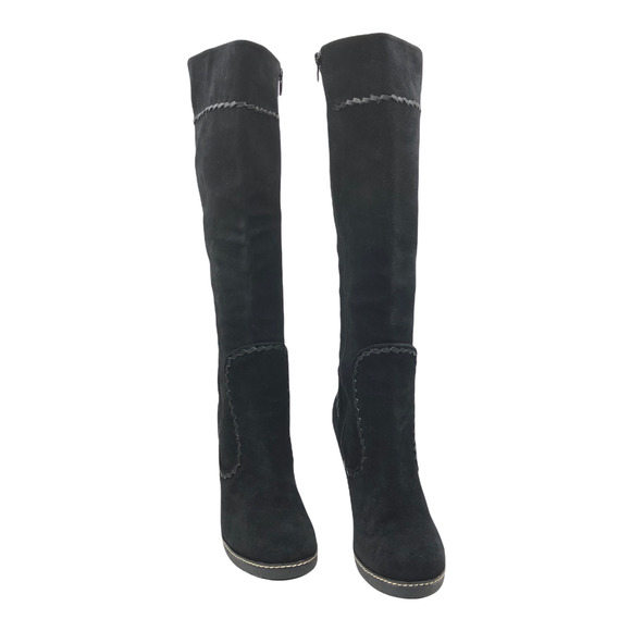 Dani Black Suede Black Leather Western Knee High Boot Weave Detailing Size 8 - Picture 8 of 9